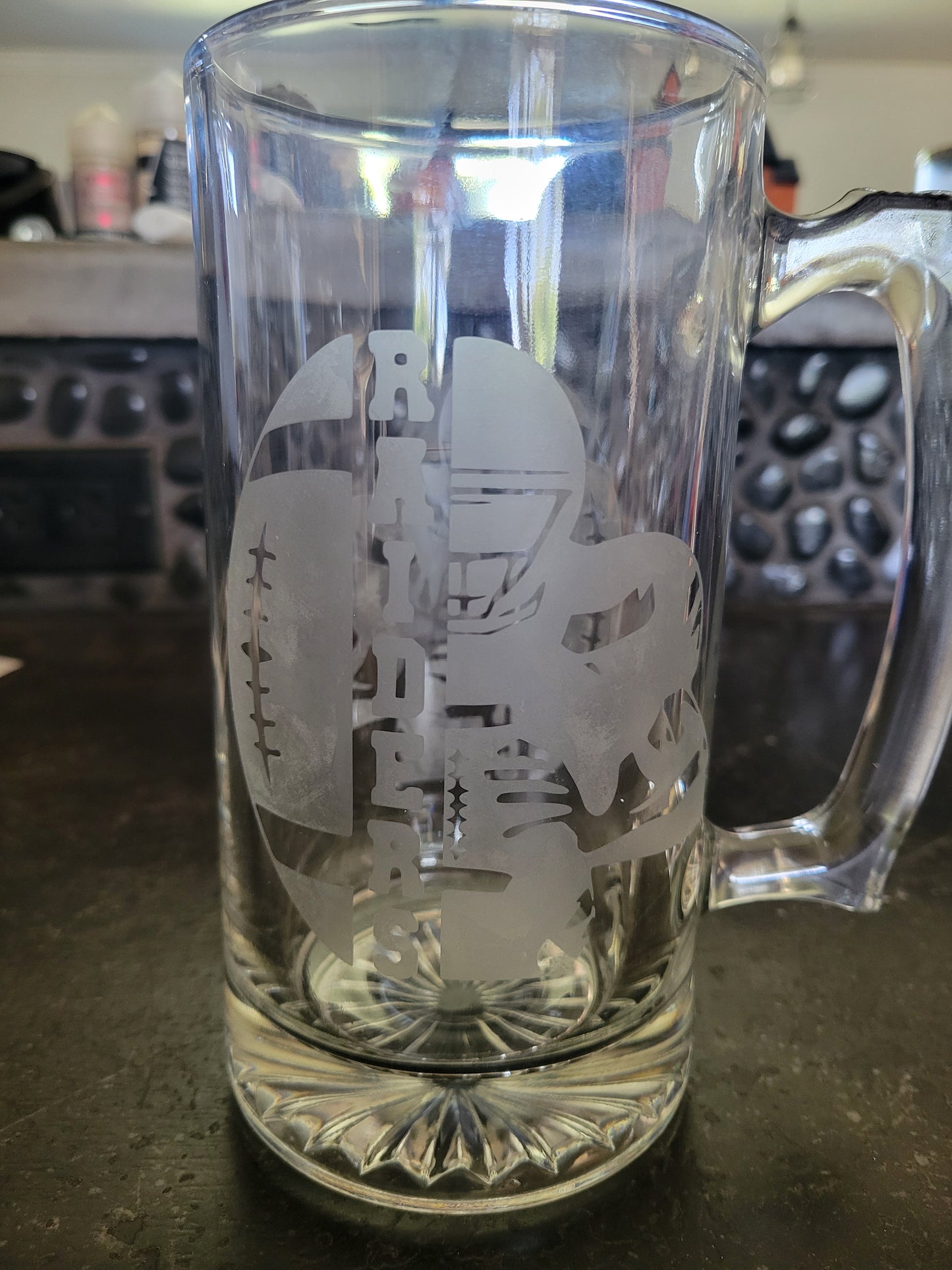Etched Football Glass Mug