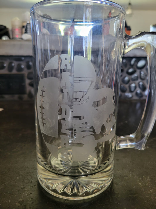 Etched Football Glass Mug