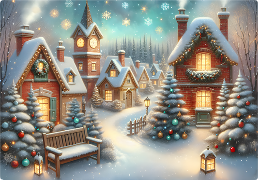 Christmas Cottage Glass Cutting Board